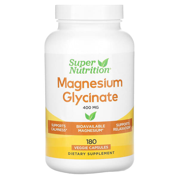 Super Nutrition, Magnesium Glycinate, 400 mg, 180 Veggie Capsules (133 ...