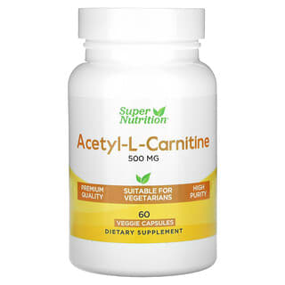 Super Nutrition, ацетил-L-карнитин, 500 мг, 60 растительных капсул