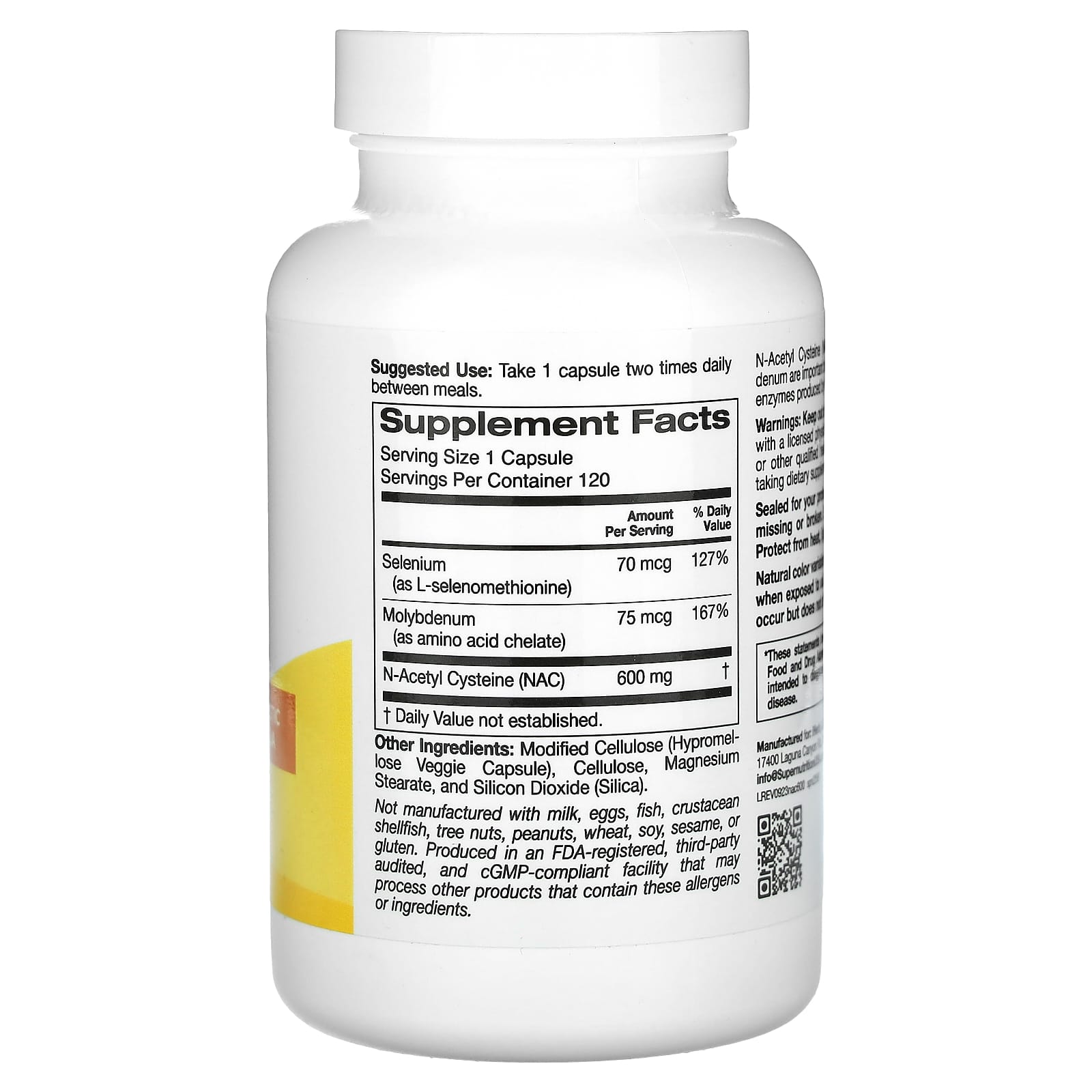 Super Nutrition, N-Acetyl Cysteine, 600 mg, 120 Veggie Capsules