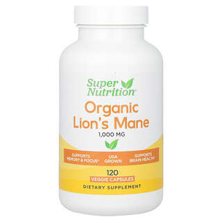 Super Nutrition, Cogumelo Juba-de-Leão Orgânico, 1.000 mg, 120 Cápsulas Vegetarianas (500 mg por Cápsula)