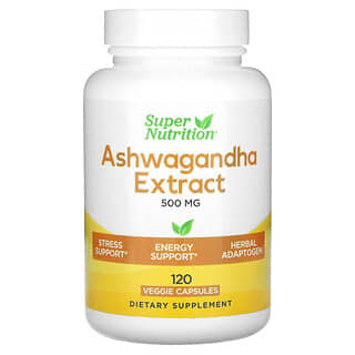 Super Nutrition, Ashwagandha, 500 mg, 120 pflanzliche Kapseln