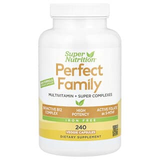 Super Nutrition, Perfect Family, Suplemento multivitamínico con supercomplejos, Sin hierro, 240 cápsulas vegetales