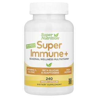 Super Nutrition, Multivitamin Super Immune+ dengan Super Adaptogen, Sayuran Hijau, Rempah-Rempah, & Antioksidan, 240 Kapsul Nabati