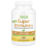 Super Nutrition, Super Immune+ Multivitamin with Vitamin C, Vitamin D, and Beta Glucan, Iron Free, 240 Veggie Capsules