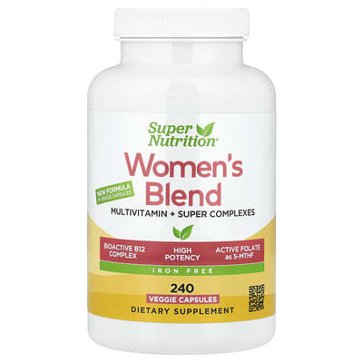 Super Nutrition, Women's Multivitamin with  Super Herb & Flower Complex, a Super BlueGreen Complex, and a Super Spice Complex, Iron Free, 240 Veggie Capsules