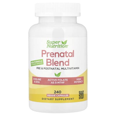 Super Nutrition, Prenatal Multivitamin with Super Greens, Spice Complex, Vitamin C, Choline and Folic Acid, 240 Vegetarian Capsules