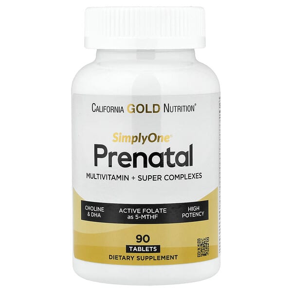 California Gold Nutrition, Simply One®, 임신부용 종합비타민, 슈퍼 녹색 채소, 향신료, 비타민A, 엽산 함유, 90정
