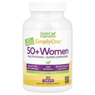 Super Nutrition, SimplyOne®, Multivitamines et super complexes pour femmes de 50 ans et plus, Sans fer, 90 comprimés