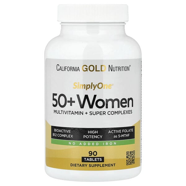 California Gold Nutrition, SimplyOne®, 50세 이상 여성용 종합비타민 + 슈퍼 복합체, 비타민A, 비타민C, 미네랄, 식물 성분 함유, 철분 무함유, 90정