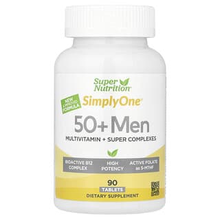 Super Nutrition, SimplyOne®, Suplemento multivitamínico con supercomplejos de adaptógenos, verduras verdiazules, especias y antioxidantes para hombres mayores de 50 años, 90 comprimidos