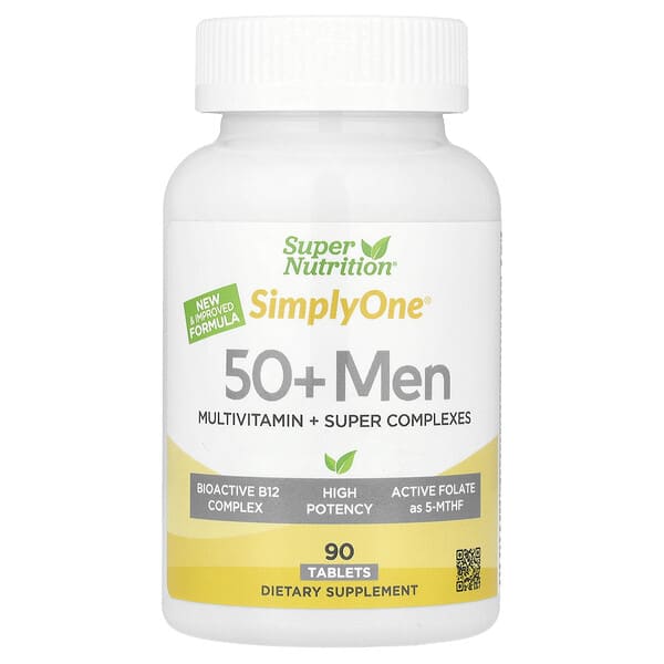 Super Nutrition Simply One®, Men's 50+ Multivitamin with Super Adaptogens, B12, Greens, Spices & Antioxidants, 90 Tablets
