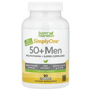 Super Nutrition, SimplyOne, Multivitamínico para Homens com Mais de 50 Anos, com Superadaptogênicos, Vegetais, Especiarias e Antioxidantes, Sem Ferro, 90 Comprimidos