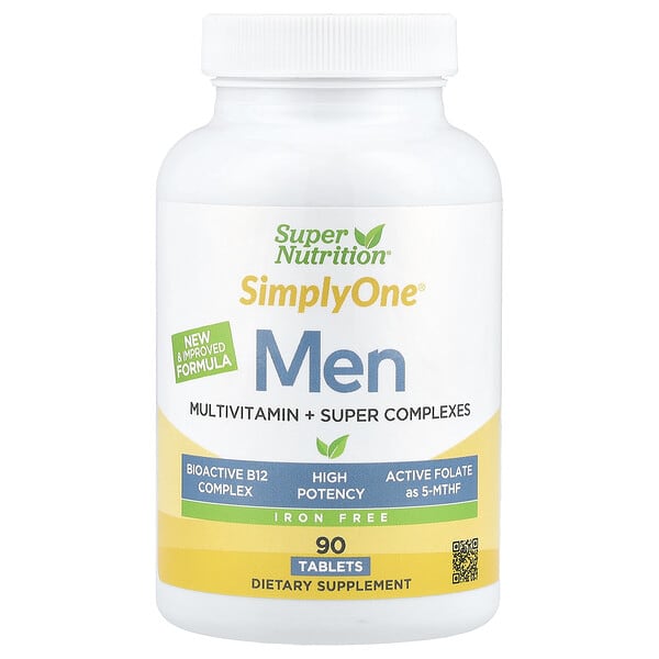 Super Nutrition SimplyOne®, Men's Multivitamin with Super Adaptogen Complex, Greens, Spices, Antioxidant, and Vitamin C, Iron Free, 90 Tablets