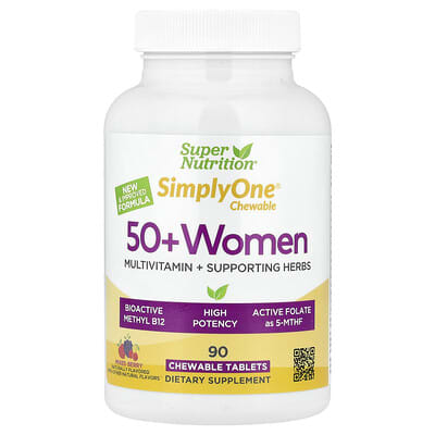 Super Nutrition, Simply One®, Multivitamin + Helping Herbs for Women 50+, Assorted Berry Flavor, 90 Chewable Tablets (Discontinued)