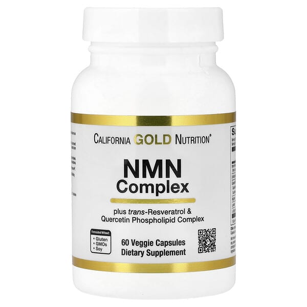 California Gold Nutrition, NMN 복합체, 트랜스-레스베라트롤, 퀘르세틴 파이토솜 복합체, 아피제닌, 루테올린 함유, 베지 캡슐 60정