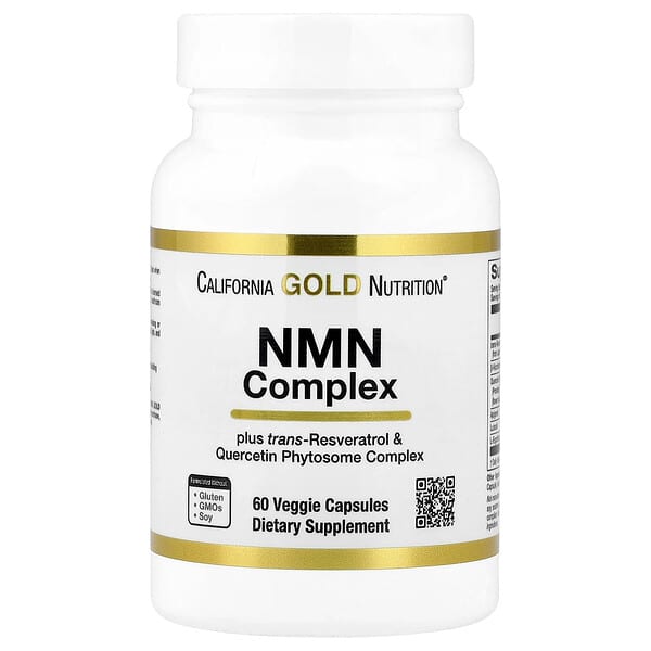 California Gold Nutrition NMN Complex with trans-Resveratrol, Quercetin Phytosome Complex, Apigenin, and Luteolin, 60 Veggie Capsules