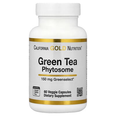 CaliforniaGoldNutrition,GreenTeaPhytosome,фитосомызеленогочая,150мг,60растительныхкапсул