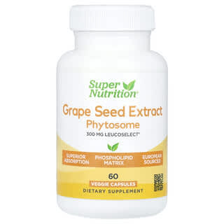 Super Nutrition, Grape Seed Phytosome, Fitosoma de semilla de uva, 300 mg, 60 cápsulas vegetales