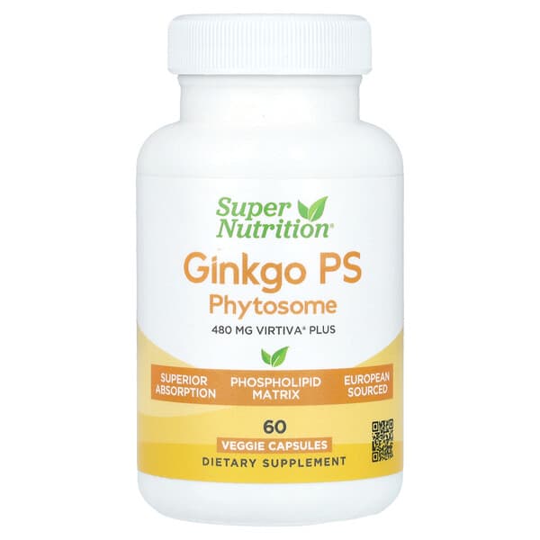 Super Nutrition Ginkgo PS Phytosome with Ginkgo Extract, 480 mg, 60 Veggie Capsules