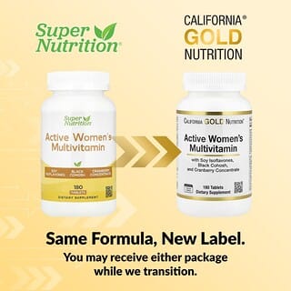 California Gold Nutrition, Active Women's Multivitamin with Black Cohosh, Soy Isoflavones, and Cranberry Concentrate, 180 Tablets