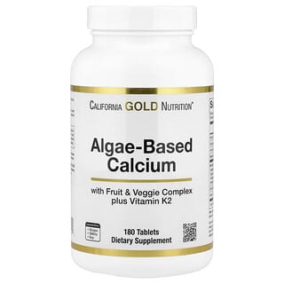 California Gold Nutrition, Calcio a base de algas con calcio, vitamina D3 y magnesio, Fresa, frambuesa y arándano azul orgánicos, 180 comprimidos