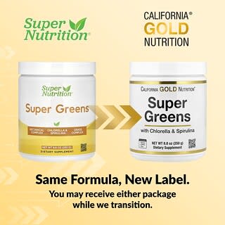 California Gold Nutrition, Super Greens with Spirulina, Chlorella, Kelp, and Apple Pectin, 8.8 oz (250 g)