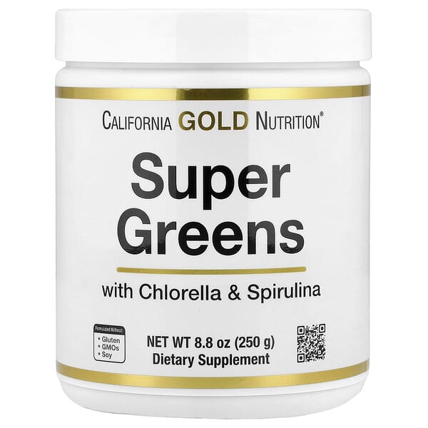 Super Greens with Spirulina, Chlorella, Kelp, and Apple Pectin, 8.8 oz (250 g)