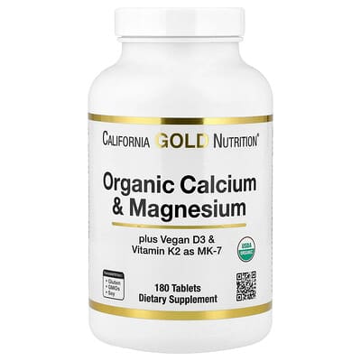 California Gold Nutrition, Organic Calcium & Magnesium Plus D3 & K2, 180 Tablets