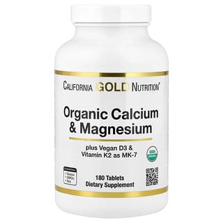 California Gold Nutrition, Calcium et magnésium biologiques plus vitamines D3 et K2, 180 comprimés