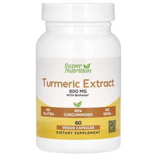 Super Nutrition, Turmeric Extract with BioPerine, Kurkumaextrakt mit BioPerine, 800 mg, 60 pflanzliche Kapseln