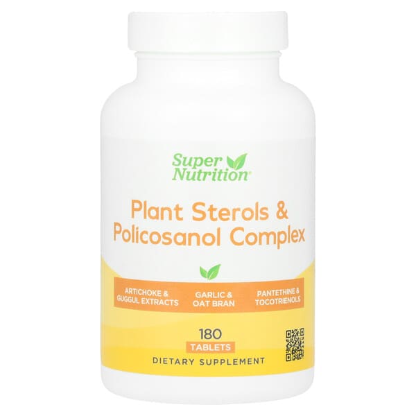 Super Nutrition Plant Sterols & Policosanol Complex with Folate, Guggul Extract, Soy Germ Extract, and Oat Bran, 180 Tablets