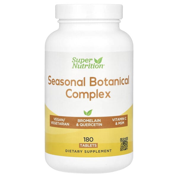 Super Nutrition Seasonal Botanical Complex with Queretin, Bromelain, Vitamin C, Turmeric and Ginger, 180 Tablets