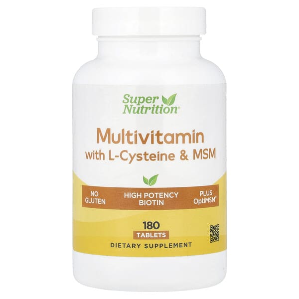 Super Nutrition Multivitamins with L-Cysteine, MSM, Vitamin A, and Biotin, 180 Tablets