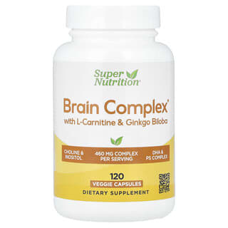 Super Nutrition, Brain Complex с L-карнитин и гинко билоба, 120 вегетариански капсули