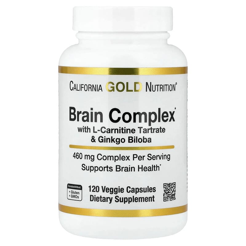 Complejo para reforzar la salud del cerebro con L-carnitina, Ginkgo biloba,  fosfatidilserina y colina, 120