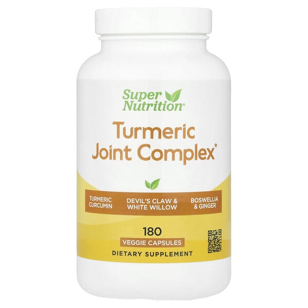 Super Nutrition Turmeric Joint Complex with Devil's Claw Extract, Boswellia Extract, White Willow Extract, and Ginger Extract, 180 Veggie Capsules
