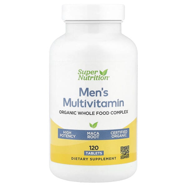 Super Nutrition Organic Whole Food Men's Multivitamin with Organic Amla Extra, Organic Sunflower Extract, Organic Moringa Extract, and Organic Shiitake Extract, 120 Tablets