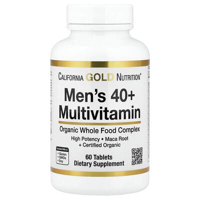 California Gold Nutrition, Organic Whole Food Multivitamin for Men 40+, with Organic Amla Extract, Organic Sunflower Extract, Organic Moringa Extract, and Organic Shiitake Extract, 60 Tablets