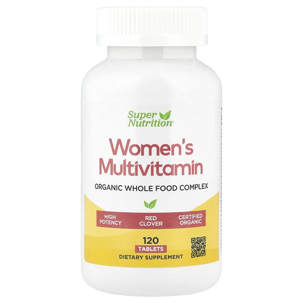 Super Nutrition Organic Whole Food Women's Multivitamin with Vitamin A, Organic Amla Extract, Organic Sunflower Extract, and Organic Moringa Extract, 120 Tablets