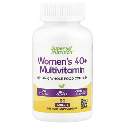 Super Nutrition, Organic Whole Food Multivitamin for Women 40+, with Organic Amla Extract, Organic Sunflower Extract, Organic Moringa Extract, and Organic Shiitake Mushroom Extract, 60 Tablets