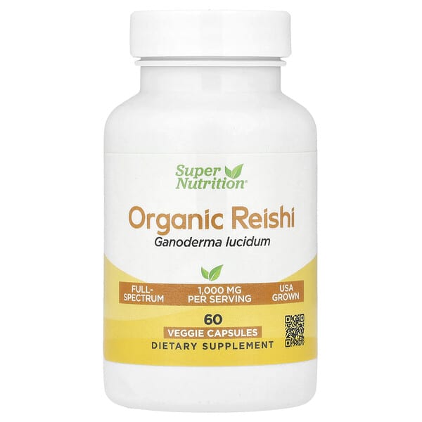 Super Nutrition, Organic Reishi Mushroom, 1 g, 60 Veggie Capsules (0.5 g Per Capsule)