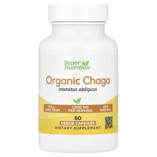 Super Nutrition, Hongo chaga orgánico, 1 g, 60 cápsulas vegetales (0,5 g por cápsula)