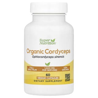 Super Nutrition, Hongo Cordyceps orgánico, 1 g, 60 cápsulas vegetales (0,5 g por cápsula)