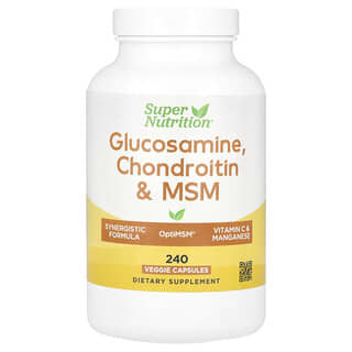 Super Nutrition, Glucosamine, chondroïtine et MSM, 240 capsules végétales