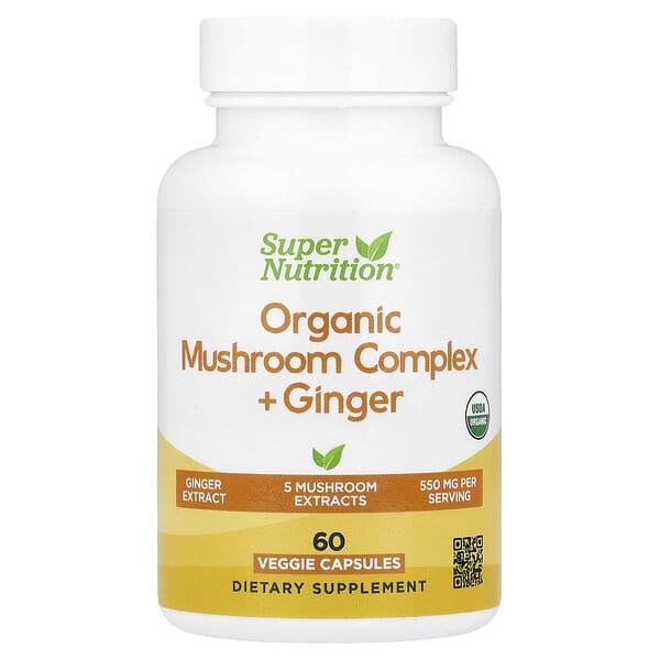 Super Nutrition, 유기농 버섯 복합체 + 생강, 베지 캡슐 60정