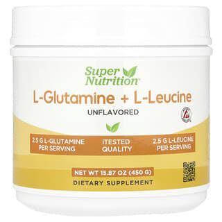 Super Nutrition, L-glutammina e L-leucina, non aromatizzato, 450 g