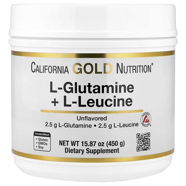 California Gold Nutrition, L-Glutamine + L-Leucine, Unflavored, 15.87 oz (450 g)