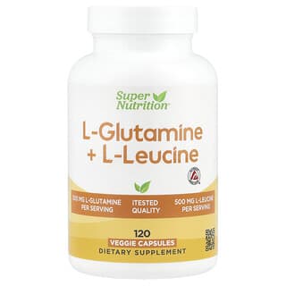 Super Nutrition, L-glutamin + L-leucin, 120 rostlinných kapslí