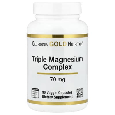 California Gold Nutrition, Triple Magnesium Complex, 90 Vegetarian Capsules (70 mg per capsule)