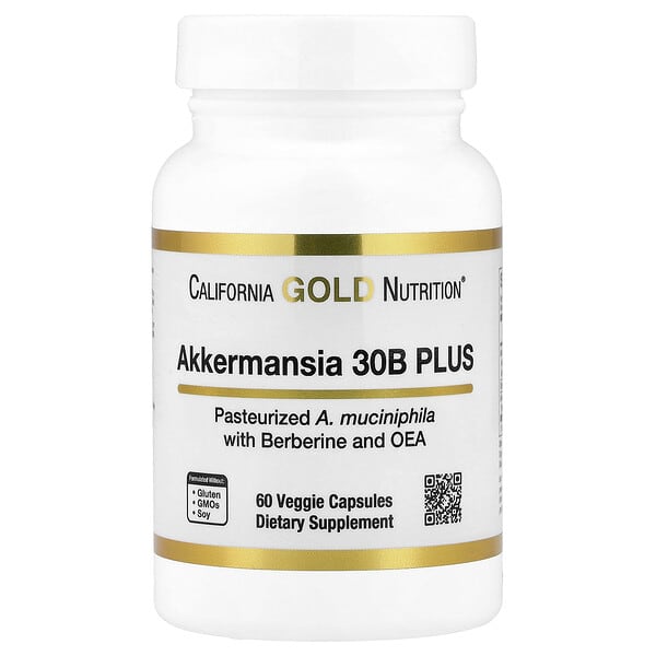 California Gold Nutrition, Akkermansia 30B PLUS with Berberine Phospholipid Matrix, and OEA, 60 Veggie Capsules — product photo 1